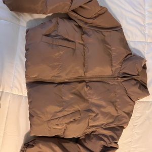 Shein zipper slant pocket puffer jacket coat tan